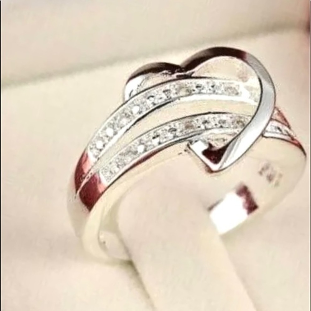 925 Stamped Sterling Silver Sim. Diamond  Heart Ring